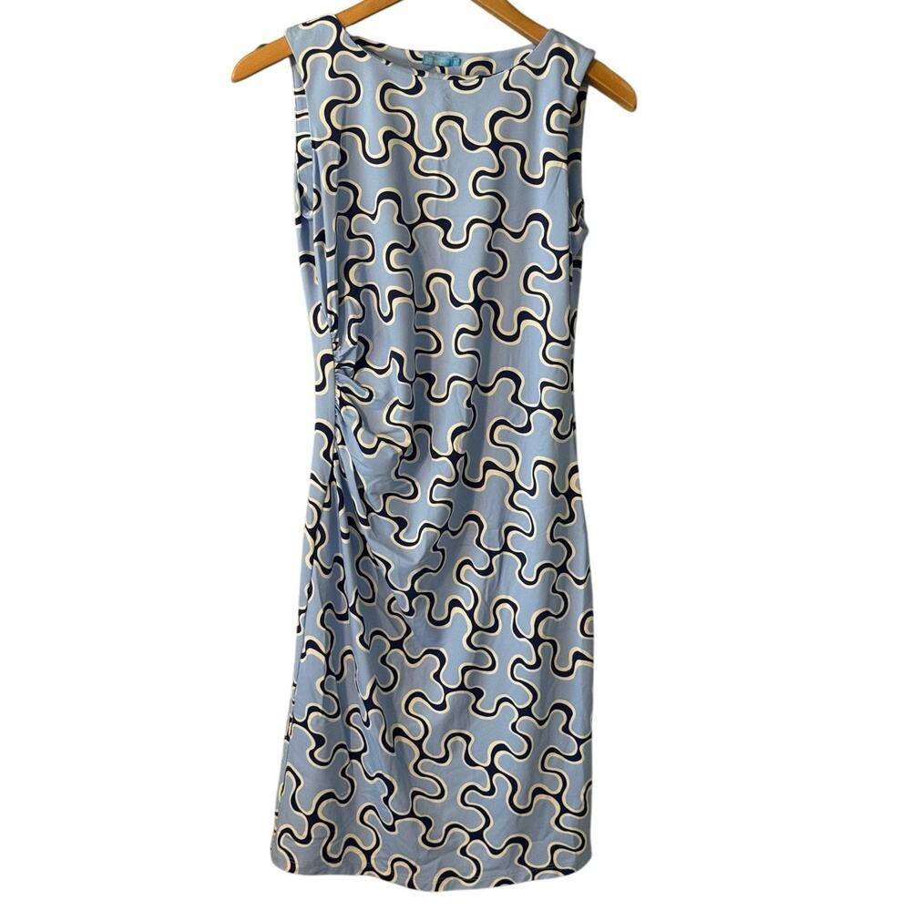 J. McLaughlin Catalina Cloth Sleeveless Jersey Ruched Blue Sheath Dress Small